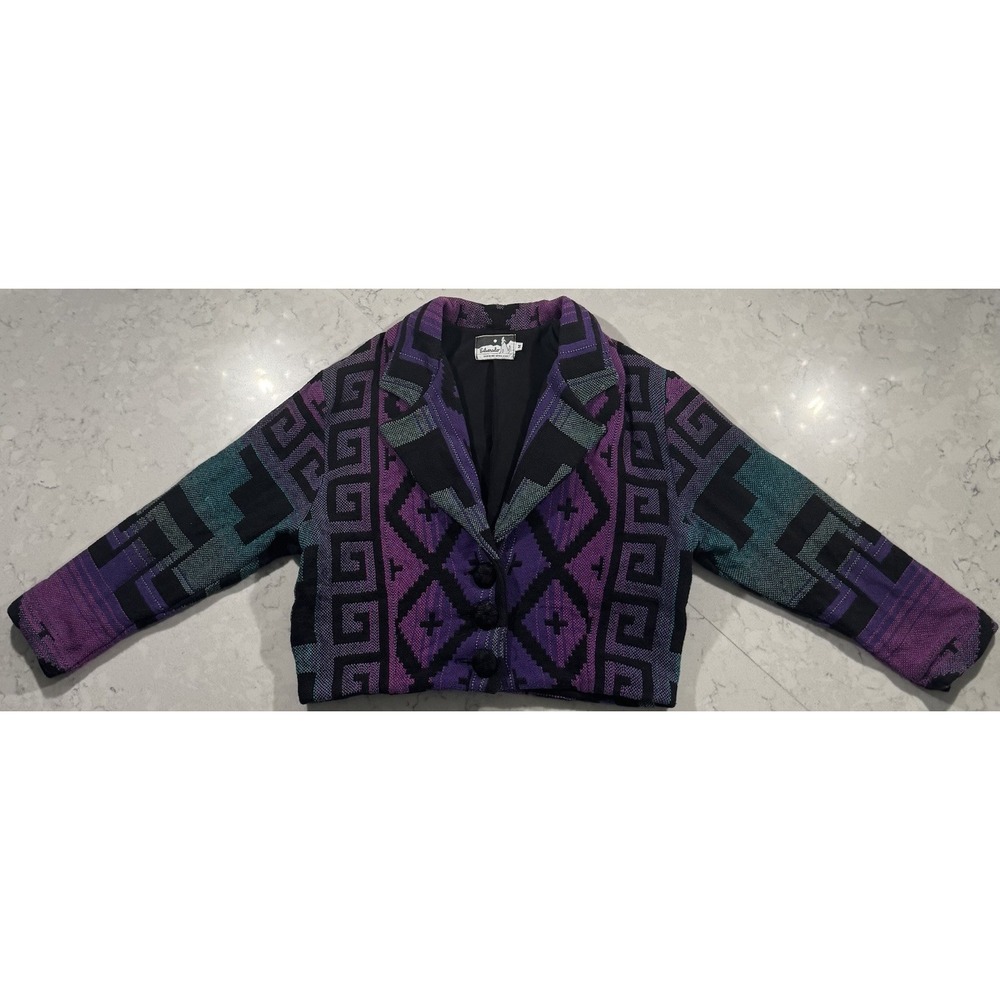VTG 80s Silverado Tapestry Jacket Womens M Purple Cropped Geometric Southwestern